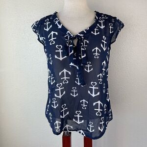 Love 4 Truth Navy Blue Nautical Sheer Top Size S EUC